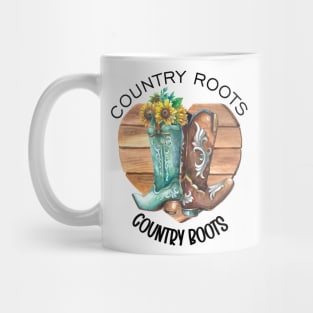 Country Roots Country Boots Cowboy Western Boots and Sunflowers Watercolor Art Mug